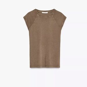 Zara Tan Washed Cotton T-Shirt